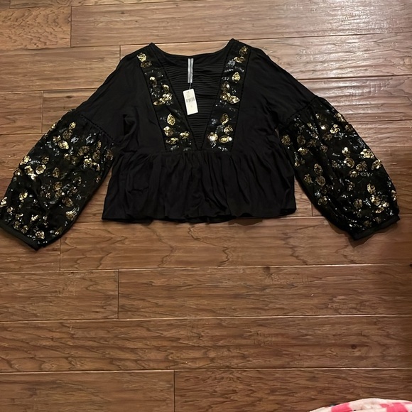 Anthropologie Neale Sequined Peplum Top Size M - Picture 1 of 10
